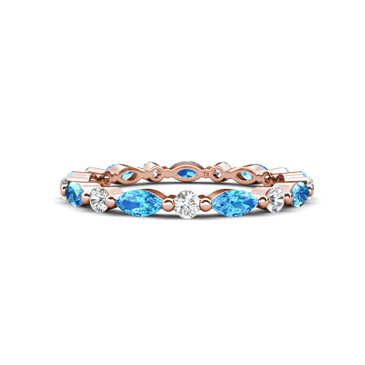Mira 1.31 ctw Marquise Blue Topaz and Round Lab Grown Diamond Women Stackable Eternity Band 